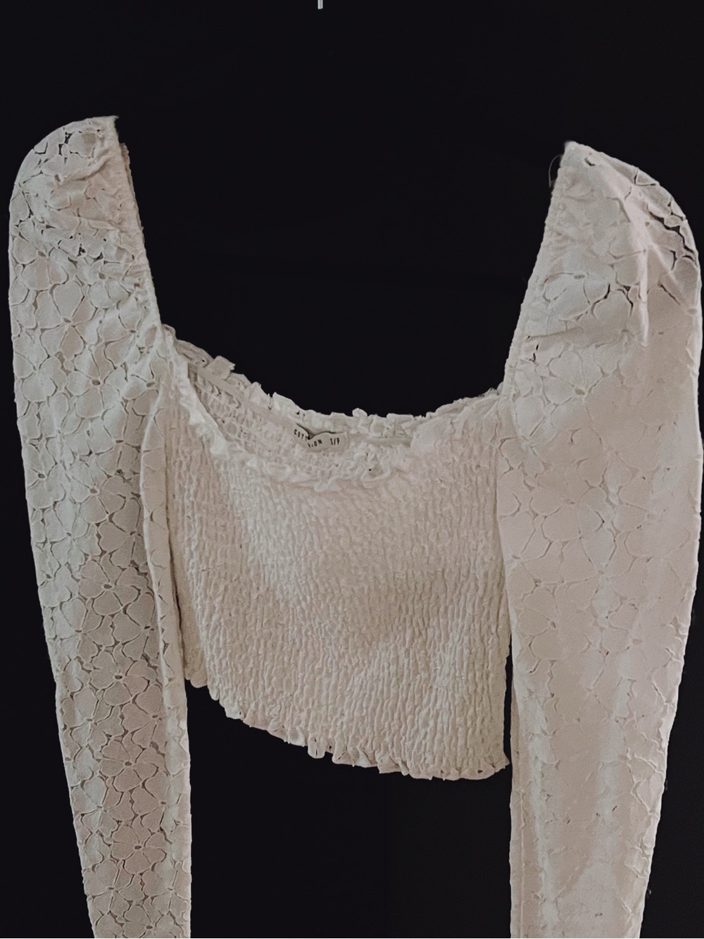 White COTTONON SMALL Lace Smocked Square-Neck Crop Top